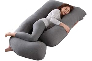 SHANNA Coussin de Grossesse pour dormir, Coussin d'allaitement,Grand Coussin allaitement en forme de U de maternité avec Housse en Velours remplaçable et Lavable (Gris-Coton Tricoté)