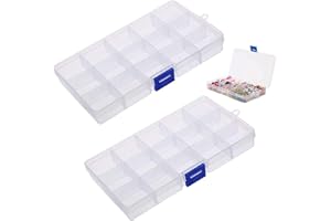 HAOBIN Plastikowe pudełko do sortowania, stabilne, regulowane, z tworzywa sztucznego, z 15 przegródkami i pokrywką, do przechowywania śrub, pereł, kolczyków, 2 sztuki