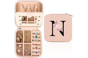 WALLFID Travel Jewellery Box,Alphabet Jewellery Organiser,Portable Jewellery Box,Small Travel Jewellery Storage Case with Mirror,Birthday Gift for Women,Mothers Birthday Valentines Day Gift Ideal(N)