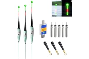 DZAY Lot de 3 Flotteurs Peche LED,Flotteurs de Pêche Set,Truite Bouchon,Haute Sensibilité, Intelligents Nuit Flotteurs de Pêche Lumineux LED Light,Utilisé pour La Pêche