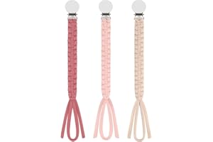 Yolnkos Attache Sucette Garçons Filles Coton Soothie Tétine Clips Tressé Porte Accroche Chaîne Cadeau de Douche de Bébé 3pcs(Rose,Beige)