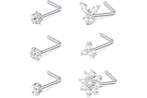 AceFun Nose Studs Piercing Nose Studs 18G 20G Set Surgical Steel Nose Screw Studs Nostril Piercing with CZ Opal Lip Helix Tragus Nose Nostril Piercing Retainer for Women Men Silver Rose Gold Set