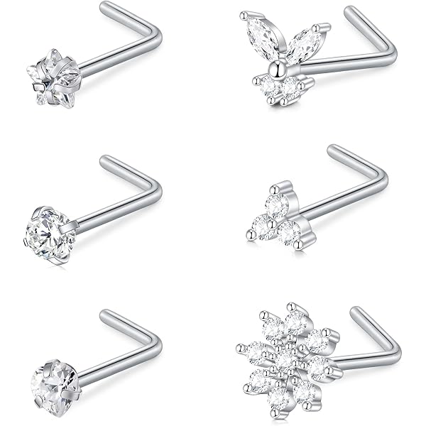 ZeSen Jewelry 9-12 Pieces 20 g Nose Piercing Stainless Steel Nose Stud Earrings with Zircon Nose Stud Piercing Bone Set, Stainless Steel Cubic Zirconia