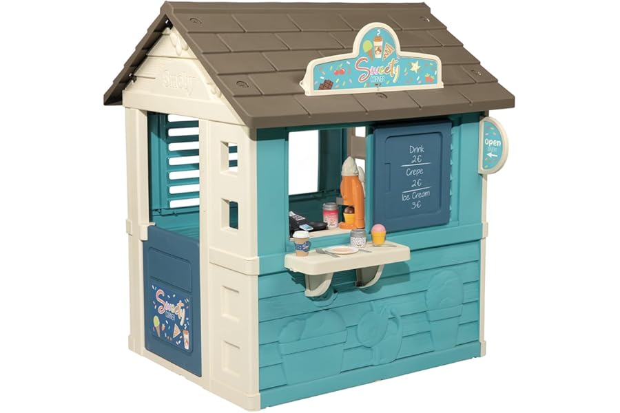 Smoby - Sweety Corner House - Children's Garden Cabin - Snack Theme - Ice Cream Machine - 18 Accessories - Recycled Material - From 2 Years Old - Made in France