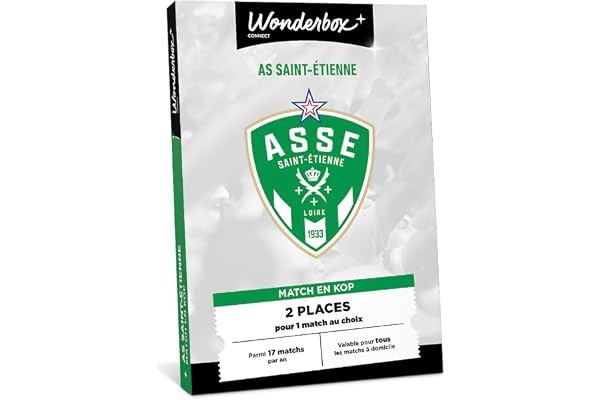 Wonderbox Connect - Coffret Cadeau - AS Saint-Etienne Supporter - 2 places pour 1 match au choix - Parmi 17 matchs par an, valable pour tous les matchs à domicile - Validité 27 mois