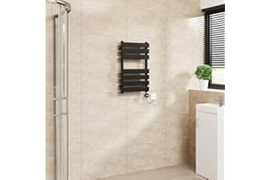 Warmehaus Flat Panel Electric Heated Towel Rail Touch Screen Timer Bathroom Radiator Prefilled Black 650x400mm 400W