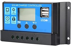 Lamker 30A 12V / 24V Contrôleur de Charge PWM Régulateur Intelligent de Batterie Identification Automatique Contrôleur de Panneau Solaire avec LCD Affichage 5V Double Port USB