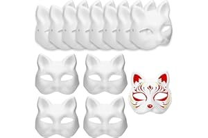 zrfgbxim 12 Stück Katzenmasken, Therian Mask, Fuchs Maske, Weißes DIY Masken zum Anmalen, DIY Papier Maske, Leere Cat Mask für Halloween Cosplay Maskerade Party Maskenball Masken Unbemalte Stütze