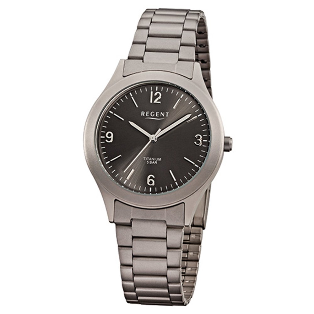 Regent-Herren-Armbanduhr-Elegant-Analog-Titan-Metall-Armband-grau-silber-Quarz-Uhr-Ziffernblatt-schwarz-URF838
