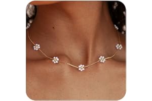 ZHESHY Gold Perlenkette Damen 14k Vergoldet Silber Halskette Weiße Perle Zarte Blume Beads Choker Layering Goldkette Silberkette Mit Anhänger Hypoallergene Hochzeit Geschenke Braut Frauen Modeschmuck