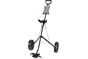 COSTWAY Carrito de Golf con 2 Ruedas, Carro de Golf Plegable, Estructura de Metal con Marcador Carro de Empuje Negro
