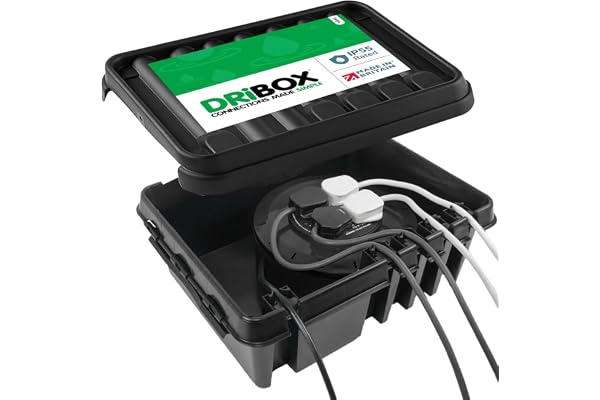Dri-Box FL-1859-330 IP55 Väderbeständig Låda Kopplingsbox för Elektriska Apparater och Kablar, Svart, Stor