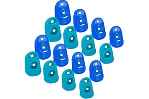 Ansodo 16Pcs Finger Tips, 4 Sizes Silicone Guitar Finger Protectors Light and Thin Skin Application Thumb Protector Anti Slip and Durable, Finger Guards for Guitar Playing, Sewing, Knitting-Blue