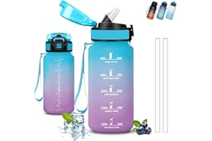 GRSTA Borraccia- 0,5 litri- Borraccia Bambini, Bottiglie con Cannuccia, Senza Perdite, Borracce Motivazionale, Facile da Pulire, Borraccie con Orari per Bere, Con Chiusura di Sicurezza, per Scuole, Corsa