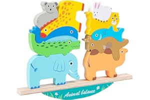 Elekin Montessori drewniana zabawka dla dzieci w wieku 2, 3, 4, 5 lat, układanie w stos, zabawka do układania w stos klocków, gra balansowa, drewniana zabawka motoryczna