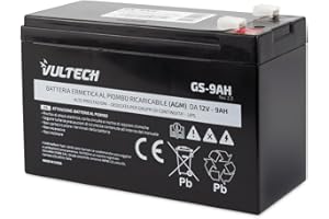 Vultech Batteria Ricaricabile Ermetica al Piombo 9AH 12V Faston F2 per dispositivi elettrici, gruppi di continuità (UPS), sistemi di Videosorveglianza, Allarmi, Giocattoli Elettrici,Bici Elettriche