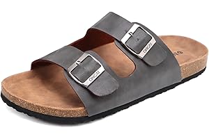 ONCAI Mules Sandalias para Hombre con Punta Abierta, Cuero Cómodas de Playa con Hebilla Zuecos Sandalias para Hombre Verano Zapatillas de corcho para Caballeros