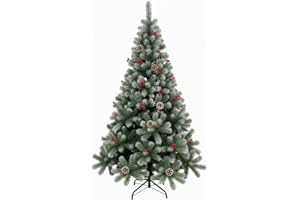 Azorex Árbol de Navidad Nevada con Piñas y Frutos Rojos | Pino Artificial Realista | Fácil Montaje y Soporte Estable | Ideal Decoración Festiva Hogar 150/180/210/240cm (Decorado, 210 cm)