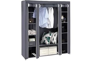 Alightup Armoire de Rangement en Tissu, Penderie avec Housse, Placard, Garde-Robe, 150 x 45 x 175cm, 5 Étages 12 Cases, pour Chambre, Vestiaire, Gris