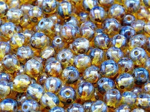 50 Pieces Czech Glass Pressed Beads Druk Round 6 mm Crystal TRAVERTIN