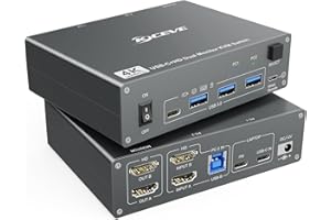 KCEVE KVM Switch 2 PC 2 Monitore HDMI USB C, Dual-Monitor USB 3.0 Typ C Umschalter 4K@60Hz für 2 Computer, Tastatur und Maus Gemeinsam Nutzen