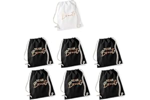 MISS LOVELY JGA Set Turnbeutel Rucksack Stoff-Taschen BRAUT & TEAM BRAUT mit Herz in weiß & schwarz Junggesellinnenabschied Frauen Inhalt 1x Braut & 6x Team Braut