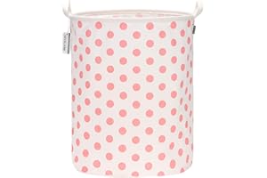 SEA TEAM Drużyna morska 40 cm duża wodoodporna powłoka ramie tkanina bawełniana składany kosz na pranie wiadro cylindryczny konopny płótno kosz do przechowywania ze stylowym wzorem w różową kropki