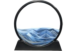 Aoderun Sandbilder Zum Drehen 3d Sanduhr Büro Deko Sand Rundes Glas Fließender Sand Rahmen Bewegliches Sandbild für Schreibtisch Sandmalerei für Erwachses (Blau,20cm)