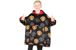 Manchester United Football Club Boys Fully Lined Luxury Fleece Hoodie, Oversized Fleece Blanket Hoody 7-13 Years Black