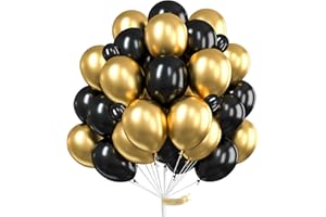 PartyWoo Gold and Black Balloons, 60 pcs of Black Balloons, Gold Metallic Balloons for Black Gold Party Decorations, Hip Hop Party Decorations, Hollywood Party Decorations, Disco Party Decorations
