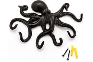 ChasBete Haken Gusseisen Vintage Wandhaken, Rustikale Garderobenhaken, Krake Wandhaken Schwarz mit 6 Tentakeln