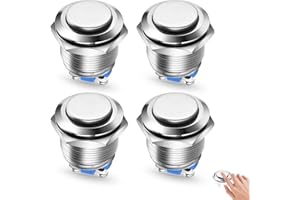 NCOALE 4 Stück 19mm Taster Druckschalter Wasserdicht Drucktaster Momentaner Schalter aus Messing 5A/12V/24V/125V/250V, für Autos, Zündanlagen, Türklingeln (HoherKopf)
