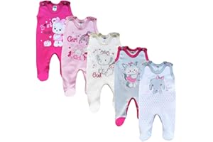 MEA BABY Unisex Baby Strampler mit Aufdruck aus 100% Baumwolle im 5er Pack. Baby Strampler für Mädchen Baby Strampler für Jungen