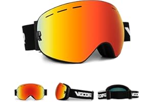 Vgooar OTG Ski Goggles, Frameless Ski Goggles with Anti-Fog Double Spherical Lens, 100% UV400 Protection Ski Snow Goggles for Men/Women