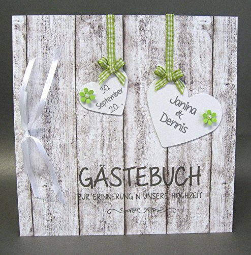 Gästebuch zur Hochzeit mit Namen 11040 "Holzoptik" grün