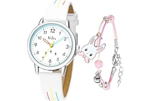 KDM Kids Watch Boys Girls Analogue Watch Luminous Time Teacher Watches for Girls Ages 3-12, Boys Leather Watch Waterproof Childrens Watch Quartz, Kids Gifts