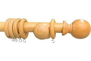 Arterra Living Wooden Curtain Pole Set – Premium Quality Curtain Rail Poles – 28 Diameter Natural Wood Finials Balls Rings, Fixed Length, ideal for Home, Kitchen,Living Room,Office (Natural, 150 cm)