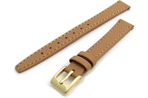 WatchWatchWatch Taupe Smooth Stitched Ladies' Leather Watch Strap 10mm Gold Buckle C088
