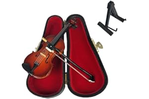 ALANO Mini instrument de musique réplique de violon en bois avec support et étui ornement décoratif (10 cm)