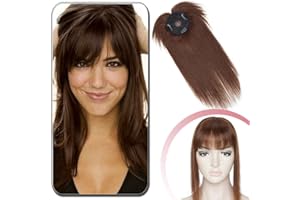 Elailite Toupet Femme Cheveux Humain Volumateur Cheveux Naturel Avec Frange - Extension a Clip Cheveux Naturel Pour Plus de Volume (CHATAIN, 35 cm)