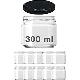 Afracam 300 ml Metal Siyah Kapaklı Şeffaf Cam Kavanoz 10 Adet