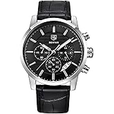 BENYAR Quartz Chronograph Waterproof White Dial Business and Sport Design Leather Band Strap Men's Wrist Watch