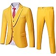 MrSure Men’s 3 Piece Suit Blazer, Slim Fit Tux with One Button, Jacket Vest Pants & Tie Set for Party, Wedding and Business, Yellow, XXL