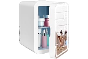 eklipt Skincare Fridge - Mini Fridge with Dimmable LED Mirror (8 Liter/8 Can), AC/DC Portable Beauty Fridge, for Refrigerating Makeup, Skincare and Food, Mini Fridge for Bedroom, Office and Car, White