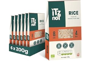 iTz noT jusT RICE (Pack of 6, 200g Each) Ready cooked, Shirataki, Moyu, Konjac Plant Fibre Pasta, Low Carb, & No Added Preservatives, Healthy, Gluten Free, Gut Health. 100% Natural