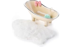 Minamzee 1:12 Miniature Dollhouse Bathtub, White Plastic Dollhouse Mini Bath Tub with Blue Bath Ball,Miniature Furniture Accessory for Dollhouse Bathroom Decor (White)