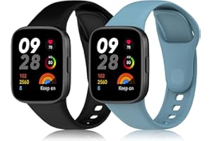 KeeFos [2 Stück Armband Kompatibel mit Xiaomi Redmi Watch 3, Silikon Ersatzarmband Herren Damen Silikonarmband Kompatibel mit Xiaomi Redmi Watch 3 - Schwarz+Hellblau