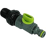 GASMIS Tankdurchführung mit Absperrhahn, Außengewinde 26,44mm, 3/4"xQuick Connector, Regentonnendurchführung, Regenfass, Wass