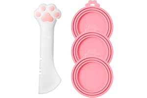 Lusofie 3 coperchi per lattine per gatti e 1 cucchiaio in silicone per gatti, grazioso apriscatole per gatti, spatola per cibo per gatti, coperchi rosa per lattine per cani e gatti