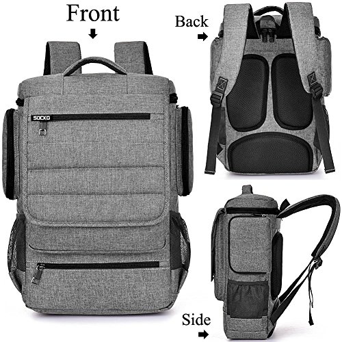 Laptop Rucksack, BRINCH Anti-Träne geräumig Reise Knapsack Rucksack Hikingtasche Studenten College Schulter Rucksack für 18 – 18,4 Zoll Laptop / Notebook / Macbook Computer, Grau-Schwarz - 2